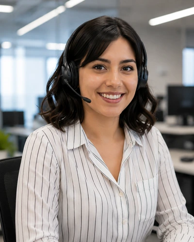 Persona con headset en un entorno profesional de atención telefónica