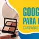 Colección de maquillaje con base, labial, máscara y paleta para contenido de BluCactus Mexico sobre Google Ads para cosméticos.